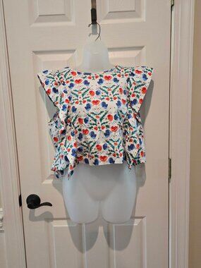 Emily McCarthy Floral Sleeveless Cropped Ruffle Top Size XL